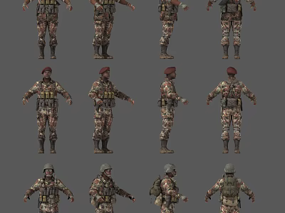Game And Movie Military Characters In Camouflage Outfits With Different Poses 3d model