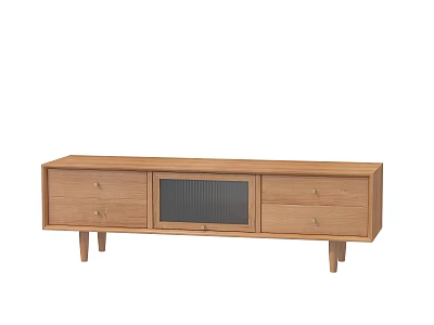 Natural Wood TV Stand With Drawers Mesh Door And Tapered Legs Design 3d model