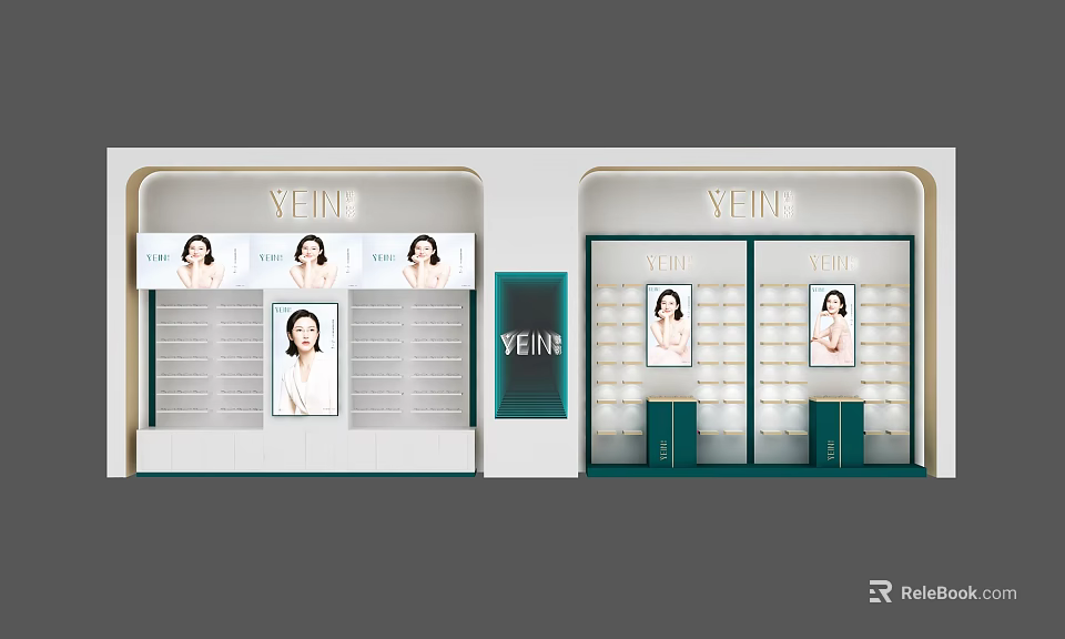 YEIN Brand Modern Display Shelves With Cosmetic Products And Female 3d model 