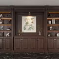 Elegant Wooden Bookcase With Open Shelves Decorative Painting And Cabinet Base For Home Interior Design