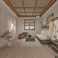 Japanese Style Interior Design With Tatami Wooden Ceiling Shoji Doors And Green Plant