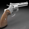 Silver Metal Double Barrel Revolver With Brown Wooden Grip And Detailed Structure