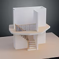 Architectural Model Interior Staircase With Wooden Steps Upper Platform And White Walls