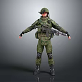 3D Model Military Soldier In Camouflage Uniform With Assault Rifle Full Gear Standing Pose
