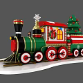 Festive Christmas Toy Train With Green Red Decorations And Christmas Tree 3d model