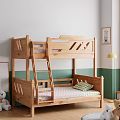 Wooden Bunk Bed With Ladder In Kids Room White Green Walls And Mattress