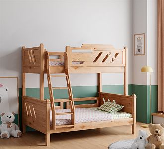 Nordic Bed Log Children's Room Bunk Bed High and Low Bed Doll 3d model