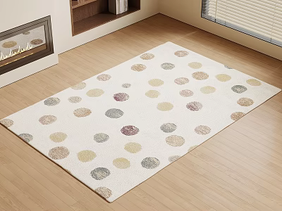 Stylish Square Area Rug With White Base And Colorful Polka Dots On Wooden Floor 3d model