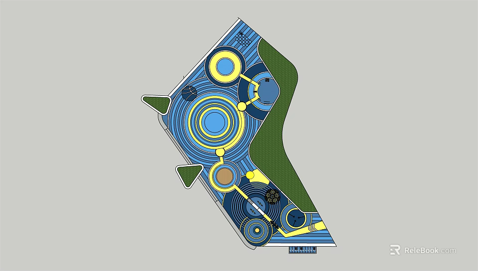 Colorful Children's Play Area Layout With Circular Zones And Green Spaces 3d model 