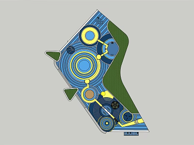 Colorful Children's Play Area Layout With Circular Zones And Green Spaces 3d model