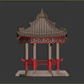 Traditional Chinese Pavilion With Classic Tile Roof Red Pillars And Stone Steps