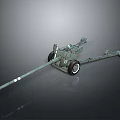 Vintage Green Military Cannon with Long Barrel Towed Carriage and Wheels Design
