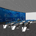 Modern Monitoring Room Command and Control Hall Monitoring Hall Dispatching Command Center Office Desk and Chair 3d model