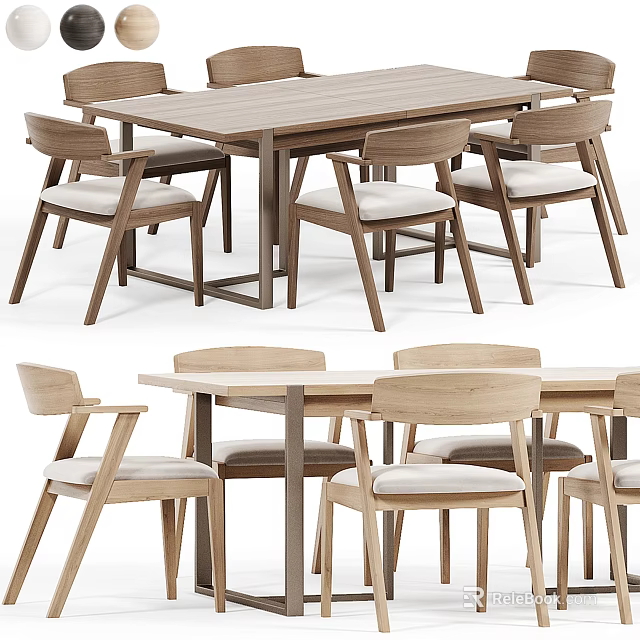 Modern Dining Table Set With Multiple Wooden Chairs And Minimalist Design 3d model 