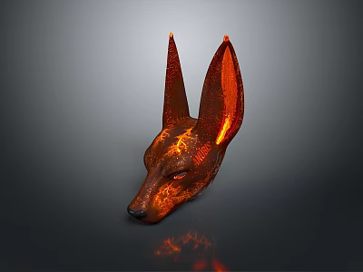 Anubis Mythical Creature Head With Tall Ears Orange Red Lava Texture And Glowing Patterns 3d model
