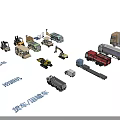 Various Types of Utility Vehicles Including Cargo Trucks Transport Trailers and Excavators