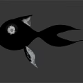 Black Fish Sculpture With Silver Accents Modern Decorative Art On Gray Background