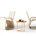 Modern Light Wood Chair and Round Table Set with Golden Metal Frame and Small Decor
