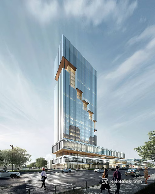 Modern High Rise Office Building With Glass Curtain Wall And Unique Terraced Design 3d model 