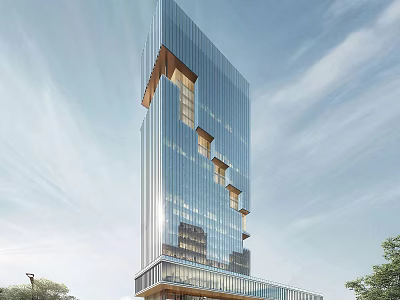 Modern High Rise Office Building With Glass Curtain Wall And Unique Terraced Design 3d model