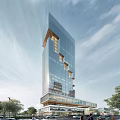 Modern High Rise Office Building With Glass Curtain Wall And Unique Terraced Design