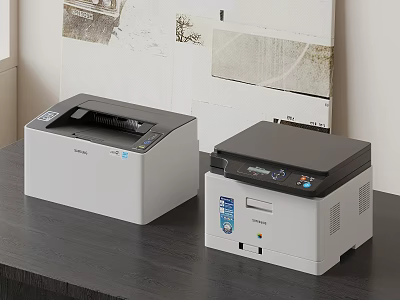 Smart Machines Modern Office Printers With White Design And Control Panel On Desk 3d model