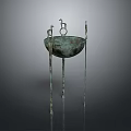 Ancient Bronze Sculpture Carved Vessel With Three Legs And Bird Shaped Decorations