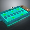 Natural Pond Scene With Blue Water Lily Pads Stone Stepping Stones And Wooden Platform