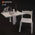 White Table and Chair Set with LOVE Decor Photos Wine Glass Vase and Checkered Cloth