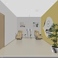 Warm Psychology Counseling Room Interior With Comfortable Reclining Chairs Green Plant And Decorative Paintings