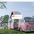 Pink Volkswagen Food Truck With Open Awning Balloon Decorations And DAYS Sign On Green Grass