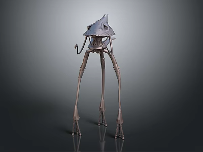 Futuristic Fantasy Creature Character With Shark Head And Long Mechanical Legs 3d model