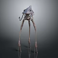 Futuristic Fantasy Creature Character With Shark Head And Long Mechanical Legs