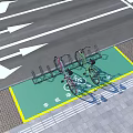 Road Facility Bicycle Parking Area with Bike Racks Green Zone and Traffic Arrows