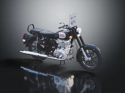 Vintage Black Motorcycle Featuring Classic Design Chrome Accents Rear Rack And Headlight 3d model