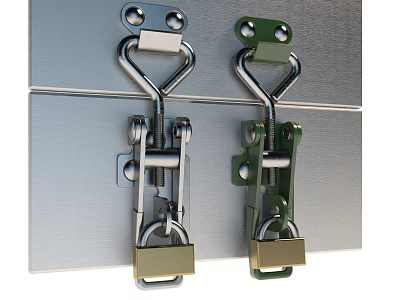 Office Desk Equipped With Metal Clasps And Secure Locks On Metal Surface 3d model