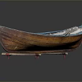 Vintage Wooden Water Transport Boat With Blue Edges And Interior Structure
