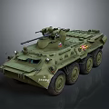 Green Military Wheeled Armored Tank With Turret And Weapon On Dark Background