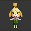 Cute Dog Game Character With Yellow Ears Green Plaid Vest Blue Skirt And Open Arms