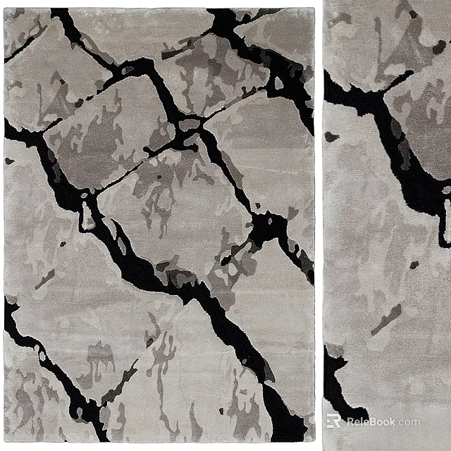 Square Rug Featuring Gray Black Abstract Cracked Pattern And Textured Design 3d model 