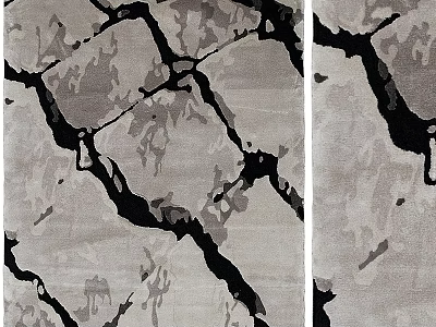 Square Rug Featuring Gray Black Abstract Cracked Pattern And Textured Design 3d model