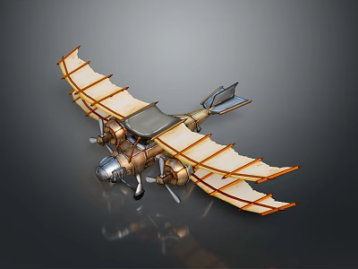 Vintage Space Aircraft With Retro Wing Structure And Metallic Propeller Design 3d model