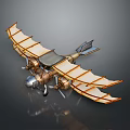 Vintage Space Aircraft With Retro Wing Structure And Metallic Propeller Design