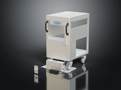 Industrial Metal Cart With Mobile Storage Shelves Handles Control Panel And Lockable Wheels 3d model