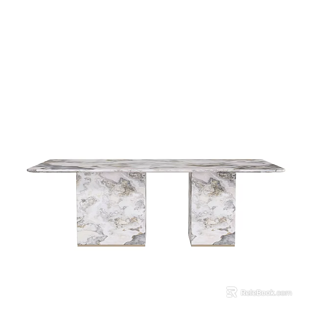 Modern Marble Dining Table With Rectangular Tabletop And Square Legs Design 3d model