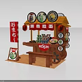 Japanese Ramen Stall with Tonkotsu Ramen Signboards Lanterns Wooden Structure and NISSIN Branding