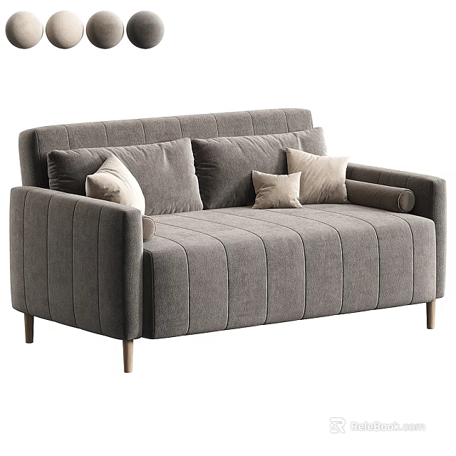 Modern Gray Sofa With Multiple Cushions And Wooden Legs Design 3d model