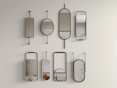 Modern Decorative Mirrors with Various Shapes and Metal Frames for Home Interior Design 3d model