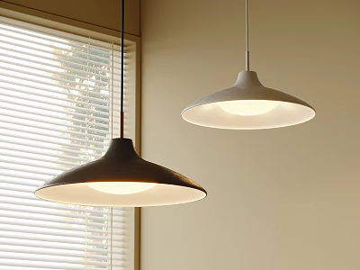 Modern Pendant Lights Hanging In Interior With Window And White Blinds 3d model