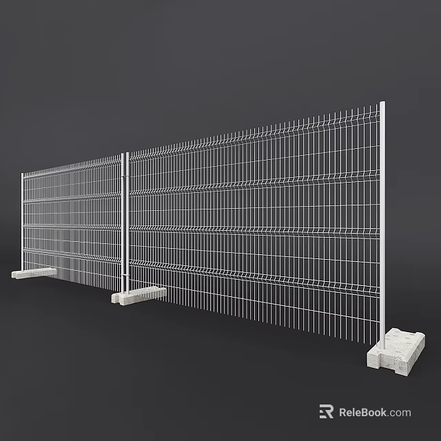 Metal Mesh Fencing Temporary Construction Safety Barrier With Grid Design And Concrete Base Supports 3d model 